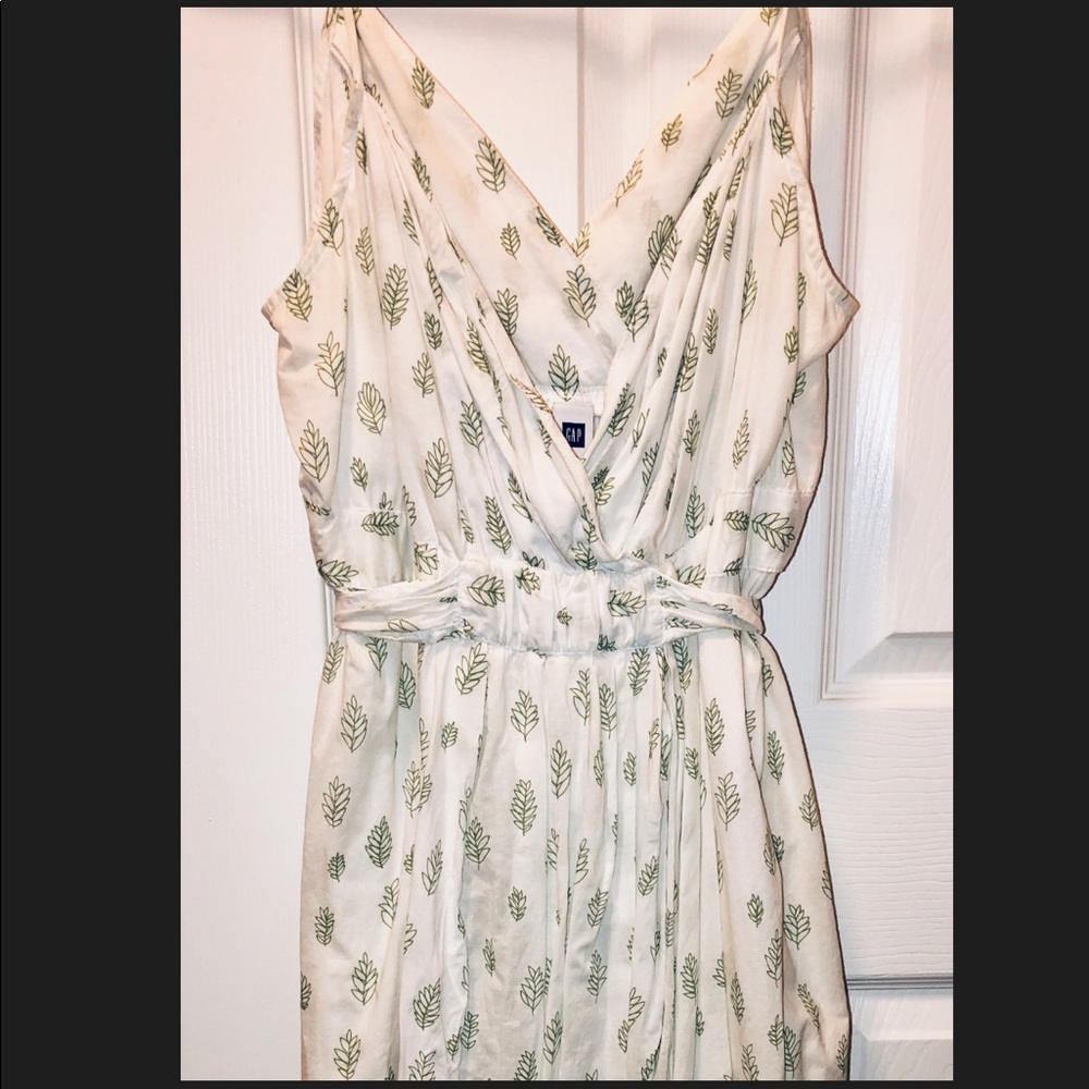 Gap White Summer Dress with Green Leaves